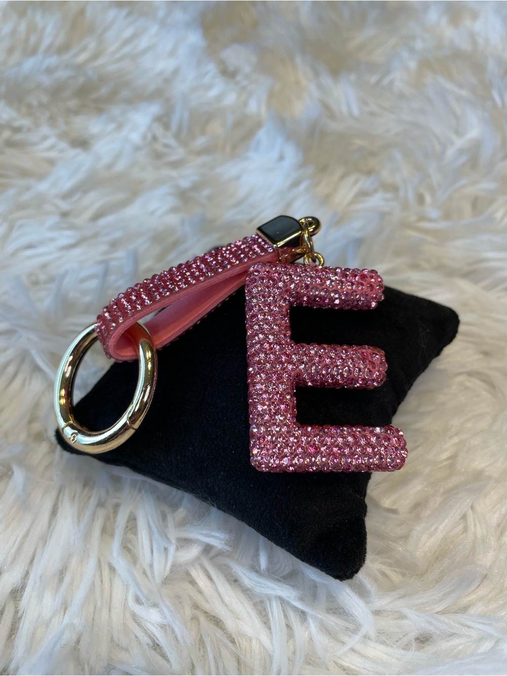Pink Crystal Rhinestone 'E' Initial Keychain